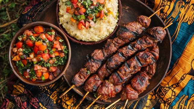 Authentic Kenyan Nyama Choma Feast in Vibrant African Setting with Grilled Meat, Ugali, and Cultural Vibes
