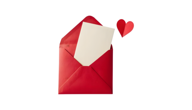 Red envelope with blank card and heart.
