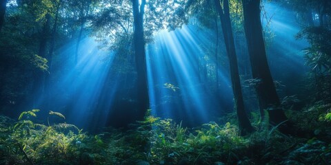 Fototapeta premium Ethereal blue light in mystical forest