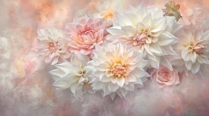 Ethereal floral arrangement with dahlias and roses