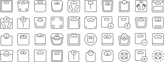 Floor Scale Line Icon Pack. Outline Signs for Graphic and Web Design, Apps, Adverts, Various Cards