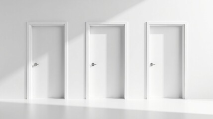 Fototapeta premium Three White Doors in a Sunlit Room A Minimalist Interior Design Concept
