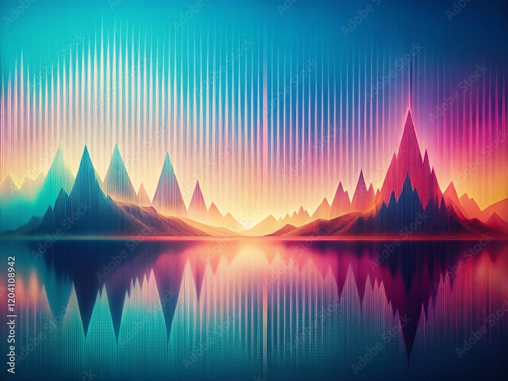 Wall mural Vintage Pink & Blue Sound Waves: Abstract Audio Visual Art