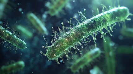 Naklejka premium Conceptual germ invading digital systems, [cyber virus, computer infection, tech concept], [fusion of biology and technology, sleek] 