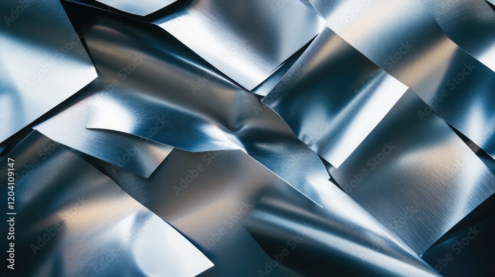 Poster metallic foil sheets overlapping with varying textures and reflections ideal for backgrounds with co