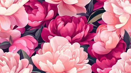 Mini pink peonies seamless pattern, intricate floral design, vibrant colors, perfect for textiles, wallpapers, and decorative projects
