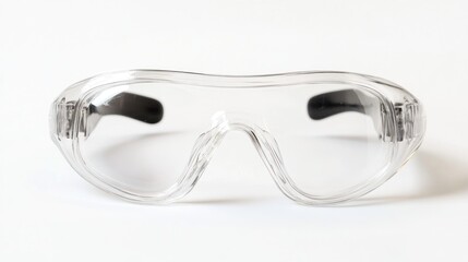 Clear safety glasses on white background, studio shot, protection
