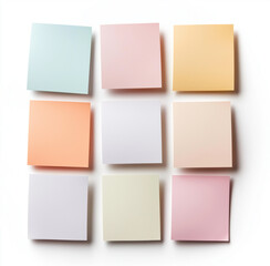 Colorful sticky notes arranged in grid on white background, showcasing various pastel shades. Perfect for organization and reminders
