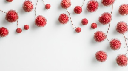 Red spiky fruit with a white background and ample copy space for text placement