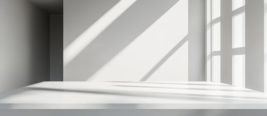 Light and Shadow Play on Minimalist White Interior with Blank Space for Copy Space