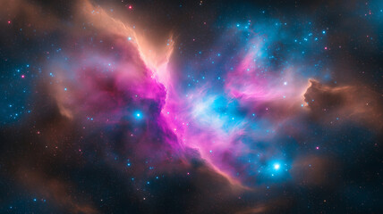 stunning nebula with vibrant pink, blue, and purple colors, showcasing beauty of cosmos. swirling gases and stars create mesmerizing celestial scene