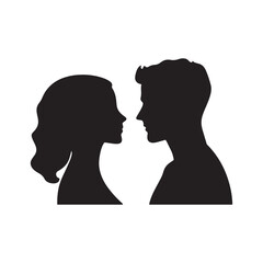 Man and Woman Silhouette Vector Illustration Gazing at Each Other Representing a Couple in Love with Romantic Connection and Emotional Bond, Couple Silhouette, Man and Woman Silhouettes