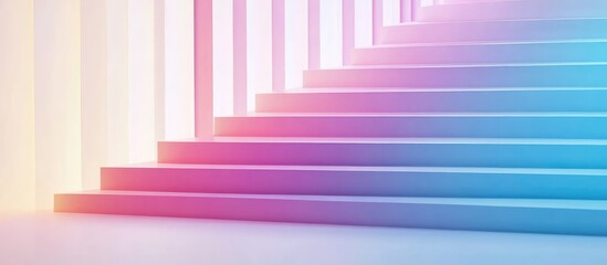 Obraz premium Abstract staircase with colorful gradient lighting creating a modern and futuristic atmosphere suitable for various design applications Copy Space