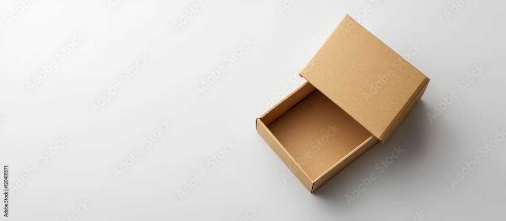 Poster open cardboard box on a white surface with ample copy space for text or design elements