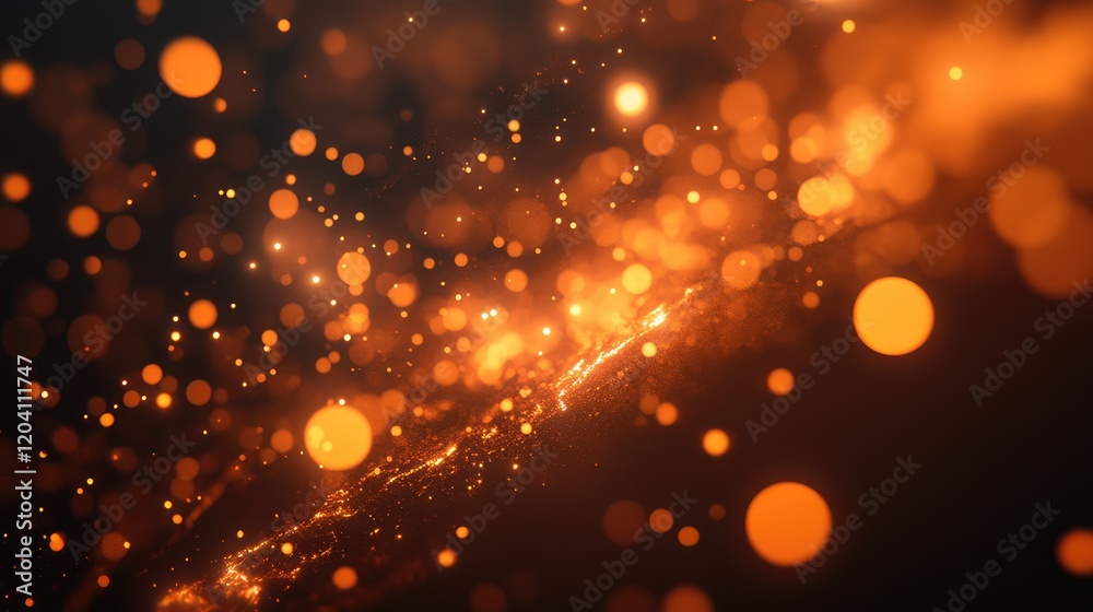 Poster abstract background with orange glowing particles and bokeh effect on dark backdrop suitable for des
