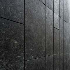 Dark textured wall made of large stone panels with a modern design and visible grout lines Copy Space