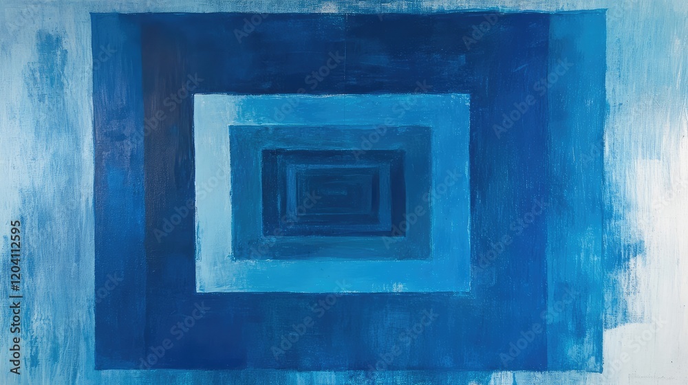 Poster abstract blue concentric square patterns with varying shades creating a calming visual effect copy s