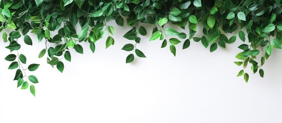 Fototapeta premium Green foliage overhead on a white background with ample copy space for text or design elements