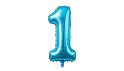 Shiny light blue number one foil balloon.