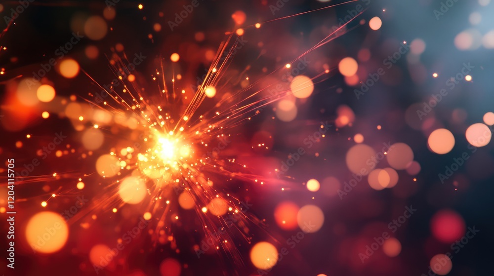 Poster colorful abstract background with glowing bokeh lights and sparkles in red and orange tones with cop
