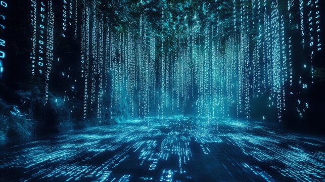 Futuristic digital landscape of binary code