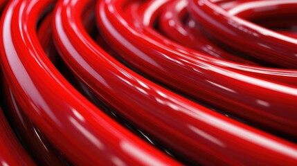 Glossy red plastic tubing coiled in a spiral pattern with a smooth surface and reflection, offering ample Copy Space for text placement.