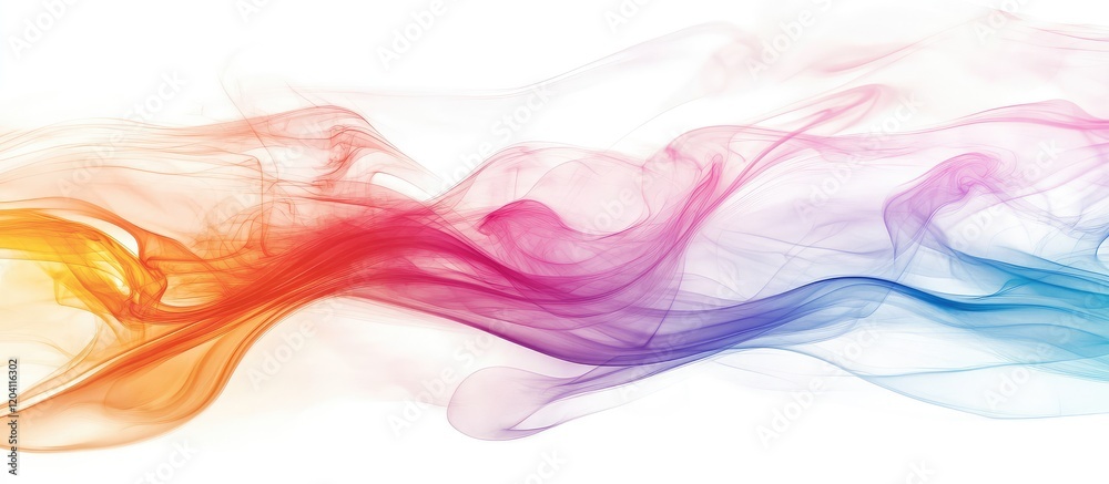 Wall mural abstract colorful smoke wave on white background with copy space for text placement
