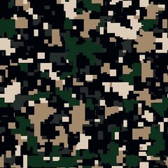 Fototapeta premium Digital camouflage background, army green, chocolate, and light brown color, with a blend of natural colors used for camouflage