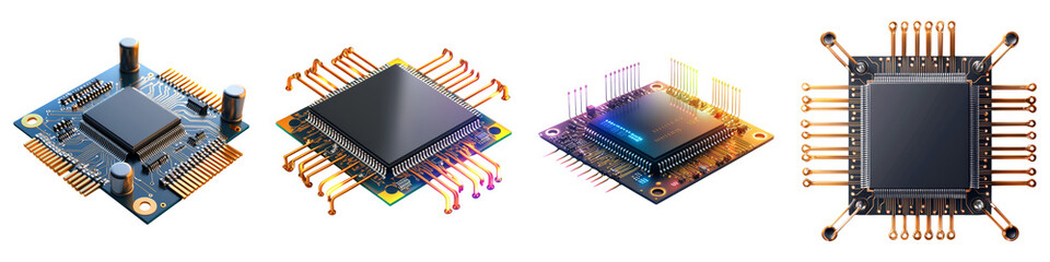 circuit board and Clipart concept. Microchips on a Transparent background