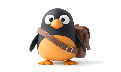 Fototapeta premium Cute 3D cartoon penguin with backpack.
