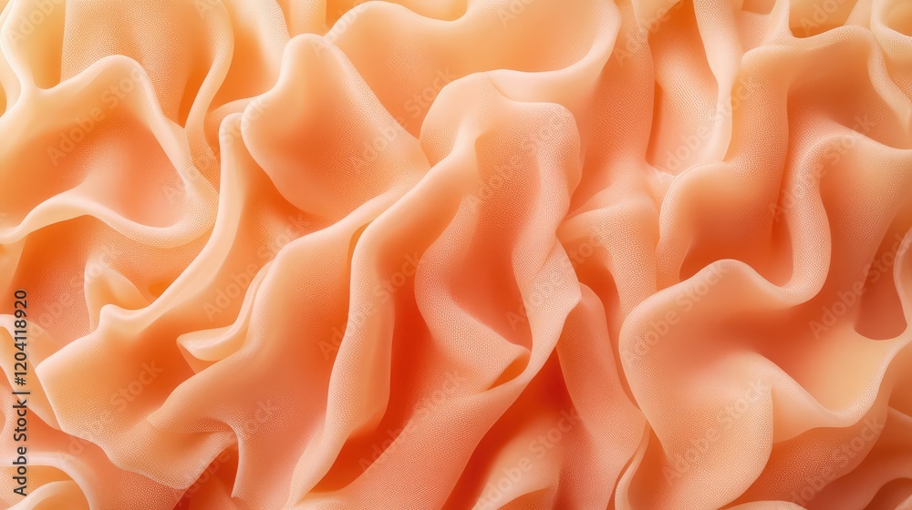 Poster peach colored fabric with soft folds and waves creating a textured background with copy space for de