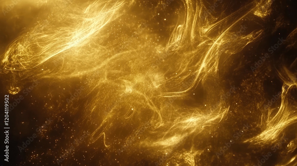 Poster abstract golden background with swirling luminous patterns and particles creating a dynamic texture 