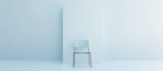 Minimalist room interior with a single chair against a white wall and floor Copy Space for text placement