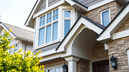 Luxury Home Exterior: Modern Architecture, Stone Facade, and Elegant Design