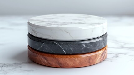 Elegant stacked marble coasters on a smooth surface, showcasing textures and colors for home decor