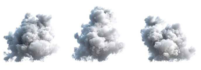 Set of three clouds on a white background for nature and weather illustrations isolated on a white background