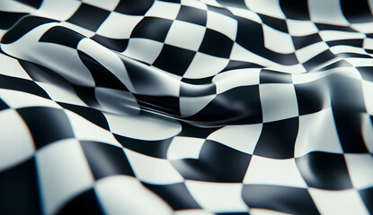 Black and White Checkered Racing Flag in Motion