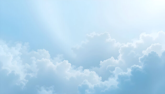 Pastel Blue Sky with Fluffy Clouds, Perfect for Backgrounds