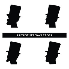 Vector Illustration of Presidents' Day Leader Face with Hat. Simple Flat Design Depicting Patriotic Leader, American Pride, and Presidential Symbolism.