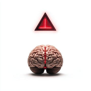 Brain Warning: A stark and striking image depicting a human brain with a prominent red warning triangle, signifying a critical alert or potential danger.