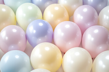 A realistic bunch of balloons in pastel colors, with soft lighting, an aesthetic and dreamy atmosphere, delicate textures, harmonious composition, and cinematic quality.