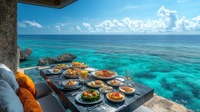 Luxurious seaside breakfast table with ocean view for relaxing getaways and dining inspiration