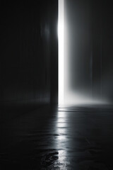 Fototapeta premium Abstract minimalist space with a dramatic vertical beam of light in black and white.