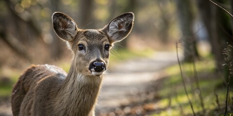 Fototapeta premium Young Deer Portrait: Candid Wildlife Photography