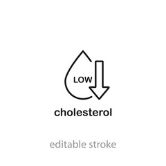 Low cholesterol icon. Symptoms of Metabolic Syndrome. Low HDL-Cholesterol. heart care cardiology sign. outline style. Editable stroke Vector illustration. Design on white background.