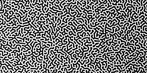 Abstract truing organic wallpaper Turing reaction diffusion monochrome seamless pattern with chaotic motion. Reaction-diffusion or truing pattern formation Linear design with biological shapes. 