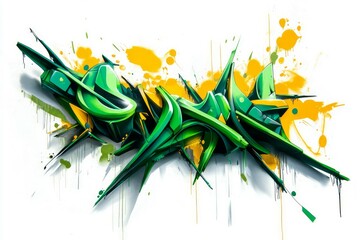 Vivid green graffiti with dynamic flowing style. Neural network AI generated