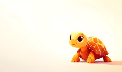 Fototapeta premium Cute cartoon tortoise illustration, yellow, smiling, white background.
