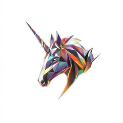 Colorful geometric unicorn head design, abstract art, digital illustration