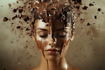 Portrait of a woman with a chocolate face skin. Fashion concept for beauty make up and desert food.